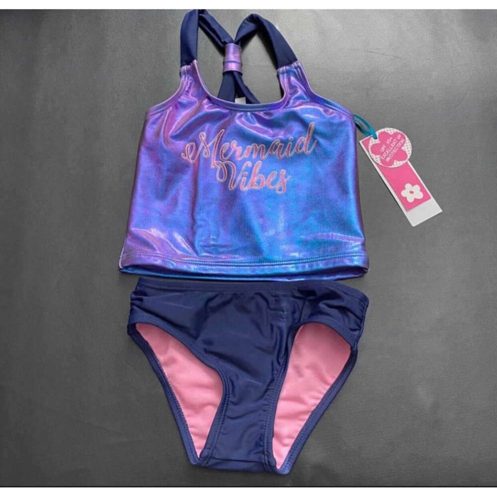 NWT Limited Too metallic tankini mermaid swim suit Girls Size 4